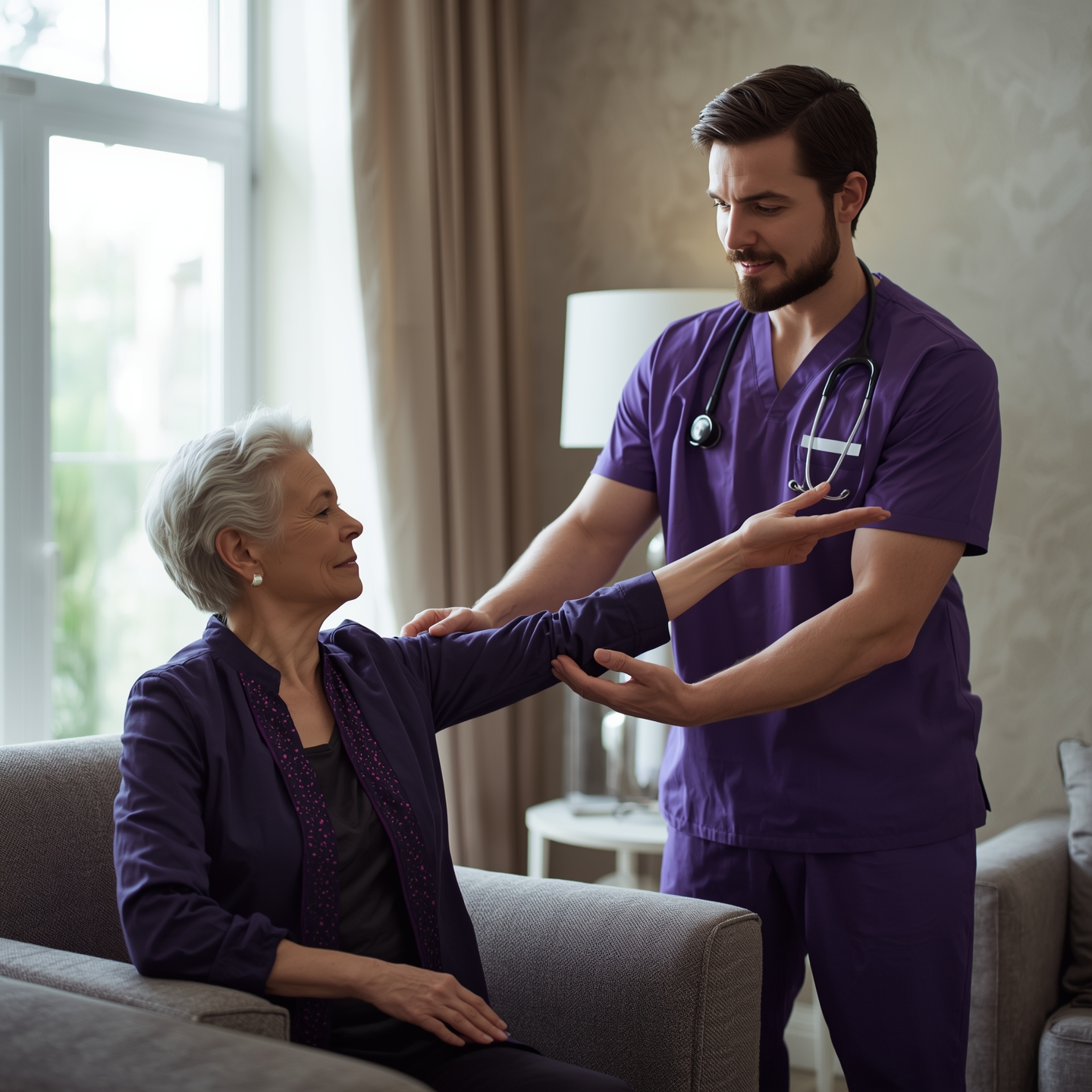 Paciente recibiendo terapia física a domicilio
